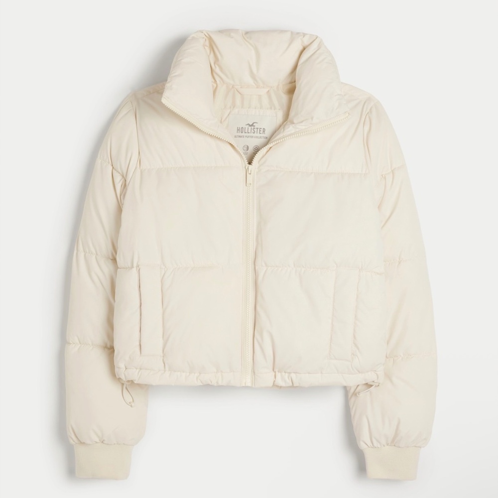 NWT White Hollister Cropped Puffer Jacket